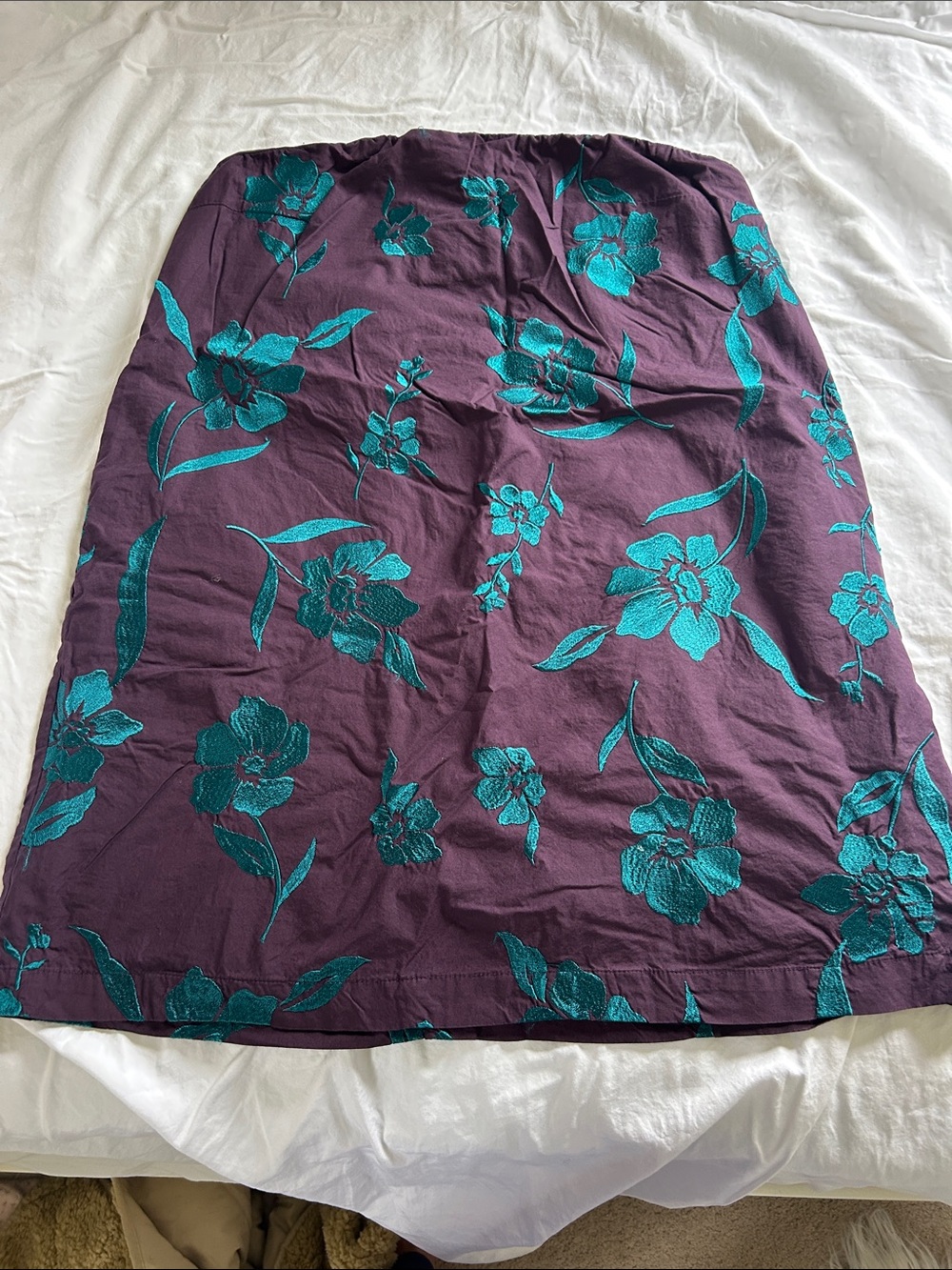 Free People Strapless Floral Dress Purple with Teal Embroidery